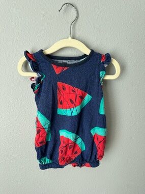 Navy Watermelon Print Ruffle-Sleeve Kids Top
